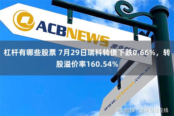 杠杆有哪些股票 7月29日瑞科转债下跌0.66%，转股溢价率160.54%