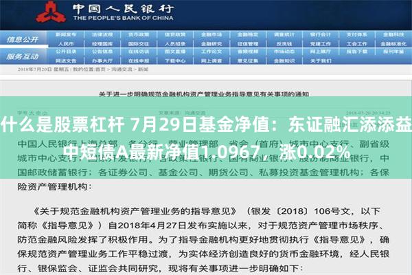 什么是股票杠杆 7月29日基金净值：东证融汇添添益中短债A最新净值1.0967，涨0.02%