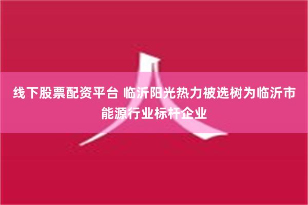 线下股票配资平台 临沂阳光热力被选树为临沂市能源行业标杆企业